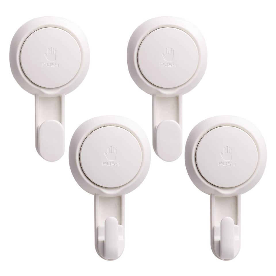 LEVERLOC heavy-duty suction cup shower hook mounted on smooth wall for towel organization.