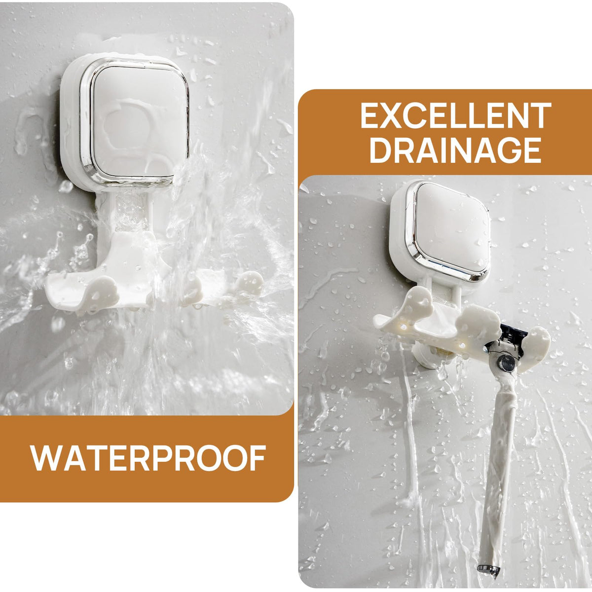 Self-draining razor holder prevents water pooling for a cleaner bathroom.