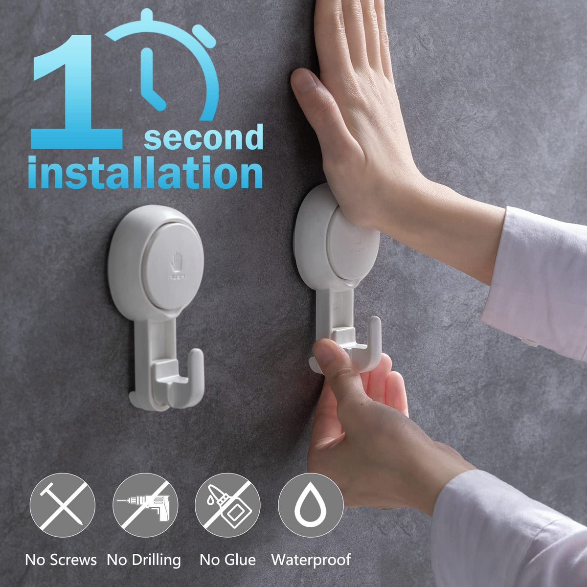 LEVERLOC shower hook showing 360-degree rotation for versatile hanging placements.