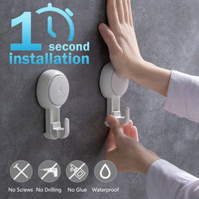 LEVERLOC shower hook showing 360-degree rotation for versatile hanging placements.