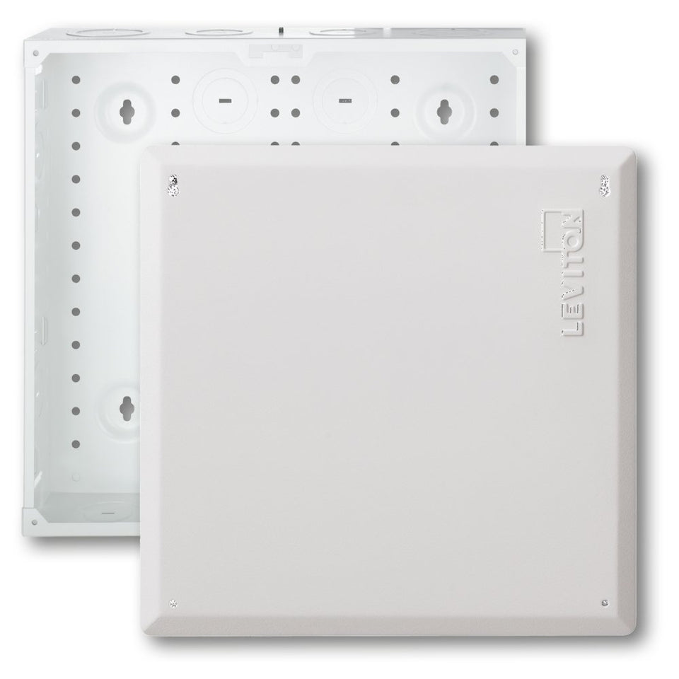 Leviton 14-inch structured media enclosure with cover keeps home networks organized and tidy.