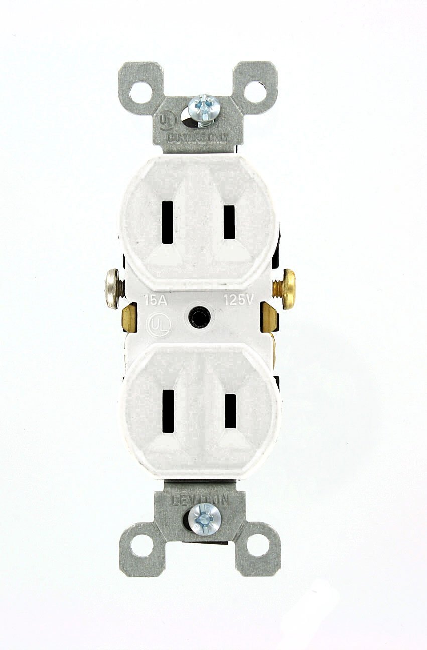 Leviton 223-W duplex receptacle in white, ideal for residential wiring and easy installation