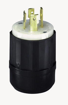 Leviton 2421 locking plug front view with rugged nylon body for harsh environments.