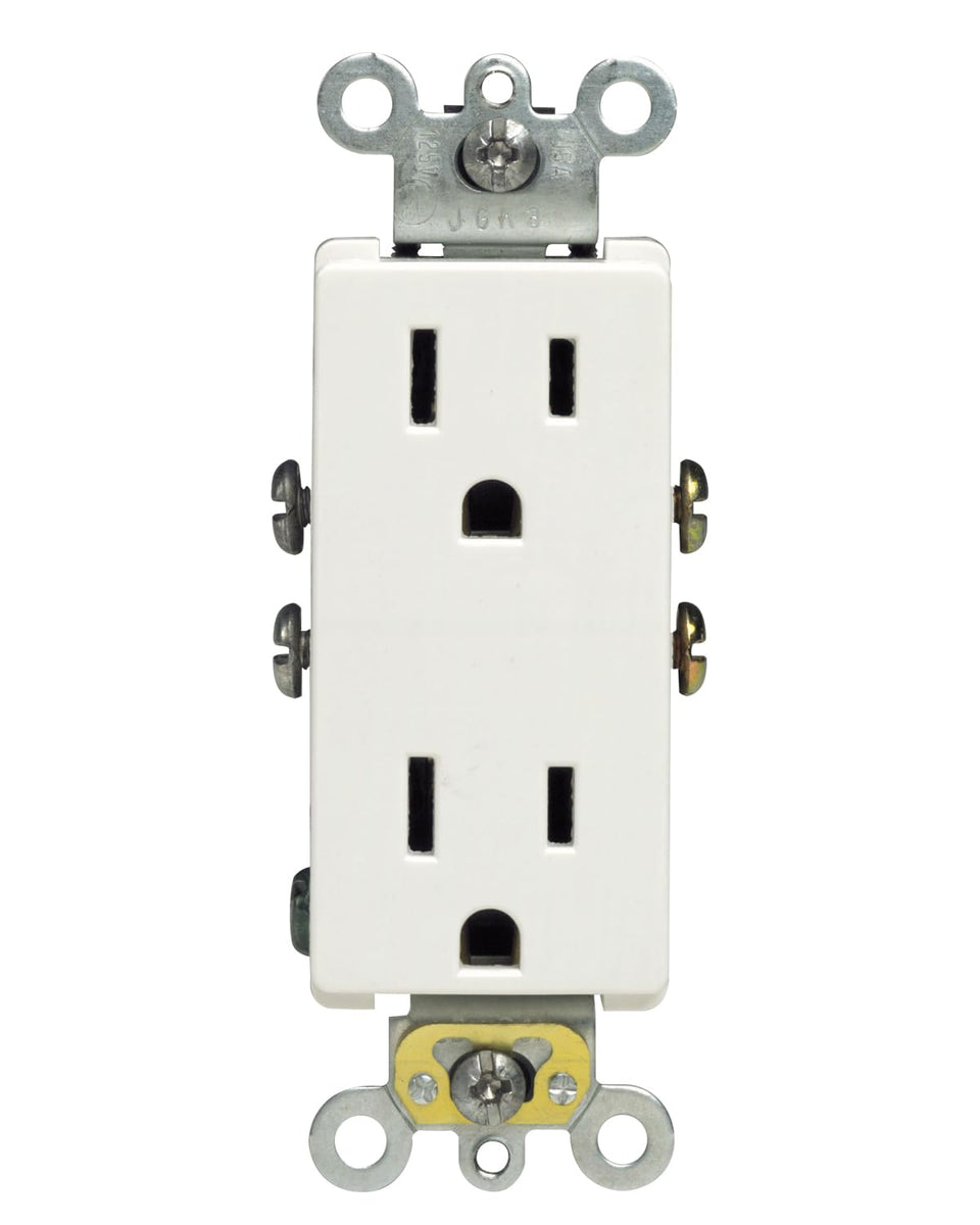 Leviton 5325-WMP front view receptacle; reliable power delivery for homes