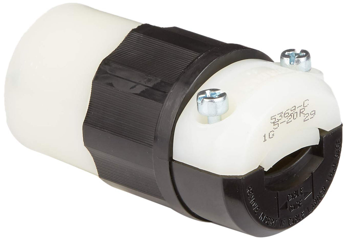 Leviton 5369-C industrial-grade connector with grounding and durable construction.