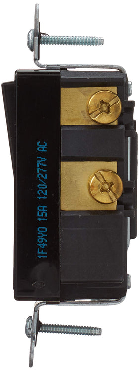 Leviton 5604-2E Decora rocker 4-way switch close-up, smooth black surface
