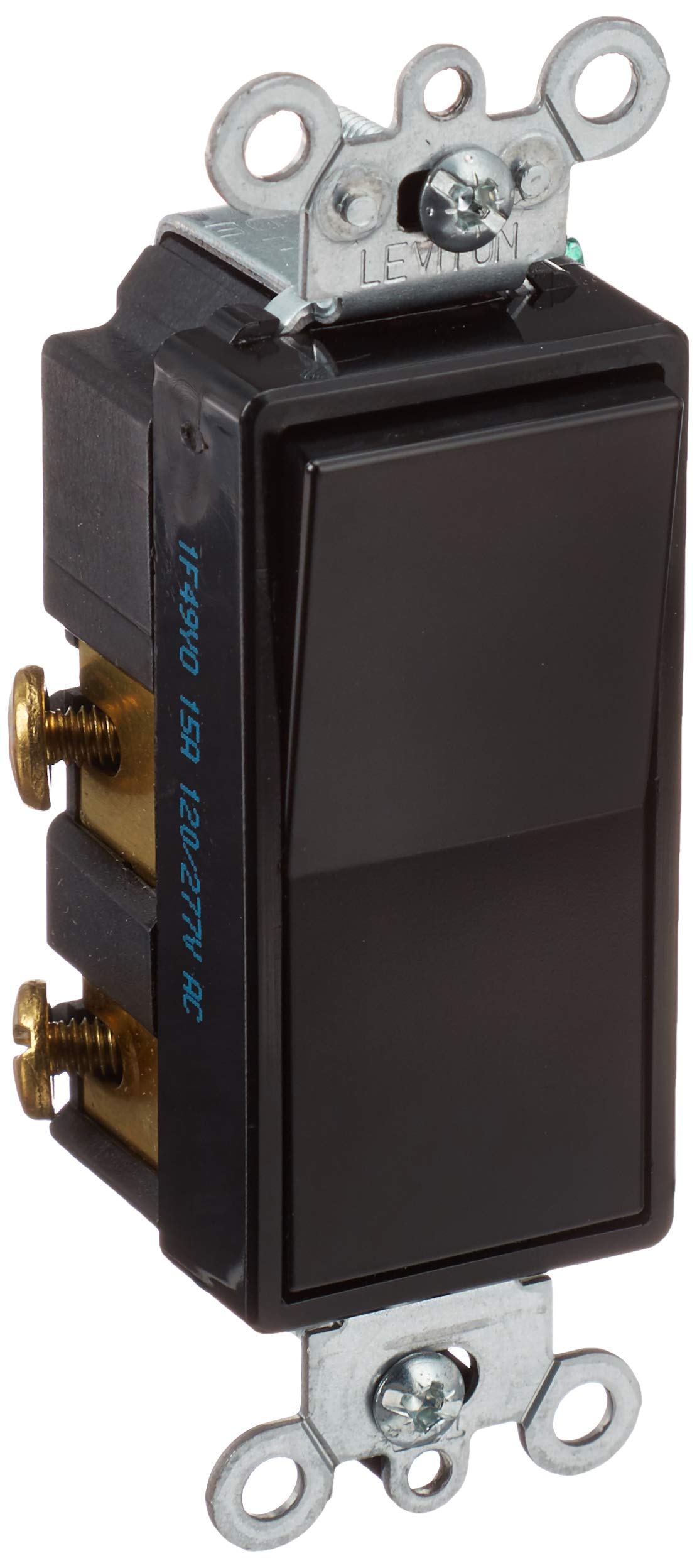 Leviton 5604-2E Decora rocker 4-way switch front view showing black finish and design