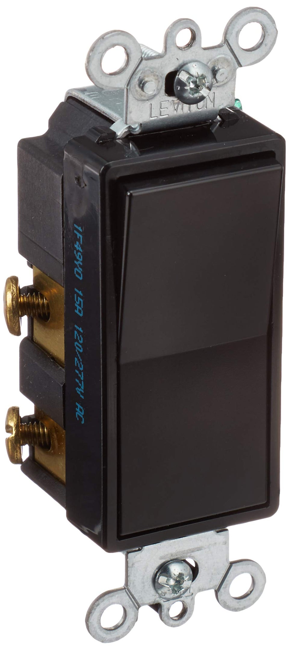Leviton 5604-2E Decora rocker 4-way switch front view showing black finish and design