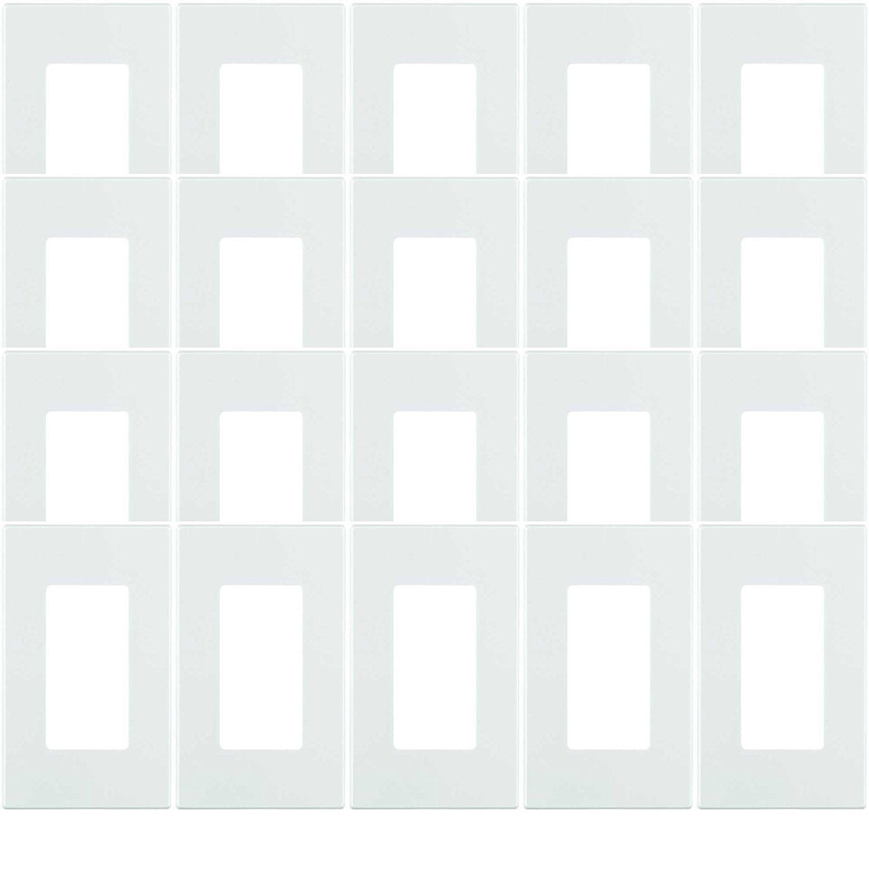 Leviton 80301-SW screwless wallplate front view for a sleek, easy-to-clean look.