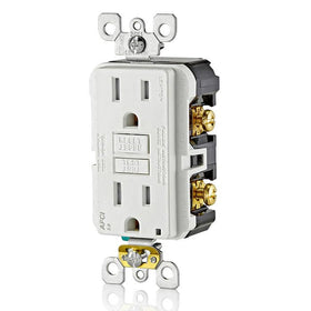 Leviton AFCI outlet tamper-resistant shutter reduces shock risk during use.