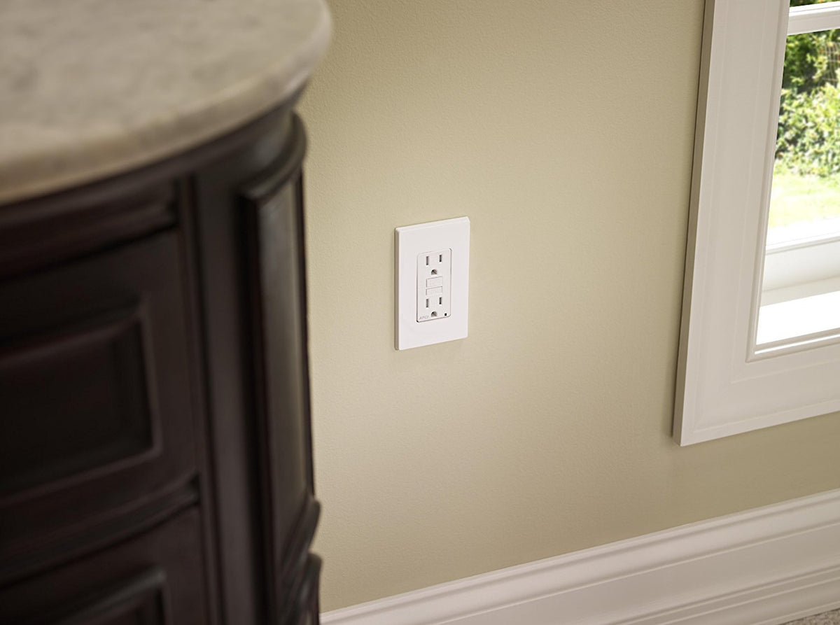 Leviton AFCI outlet test and reset button enables quick local checks.