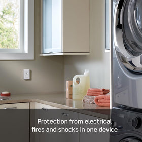 Leviton AGTR2-W wall outlet in kitchen provides combined AFCI/GFCI protection.