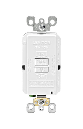 Leviton blank face GFCI front view with LED indicator for quick status