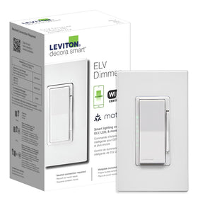 Leviton D2ELV-1BW dimmer front view for precise ELV lighting control.