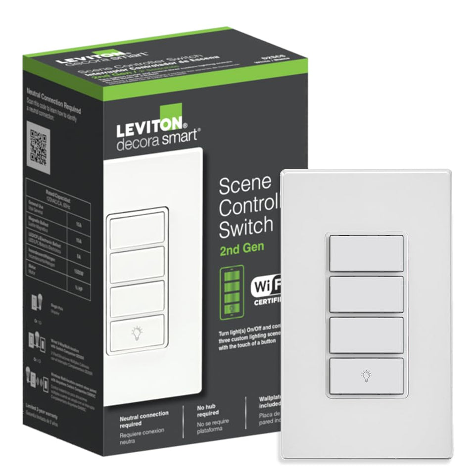 Leviton D2SCS-1RW smart switch front panel with three scene buttons for quick lighting control