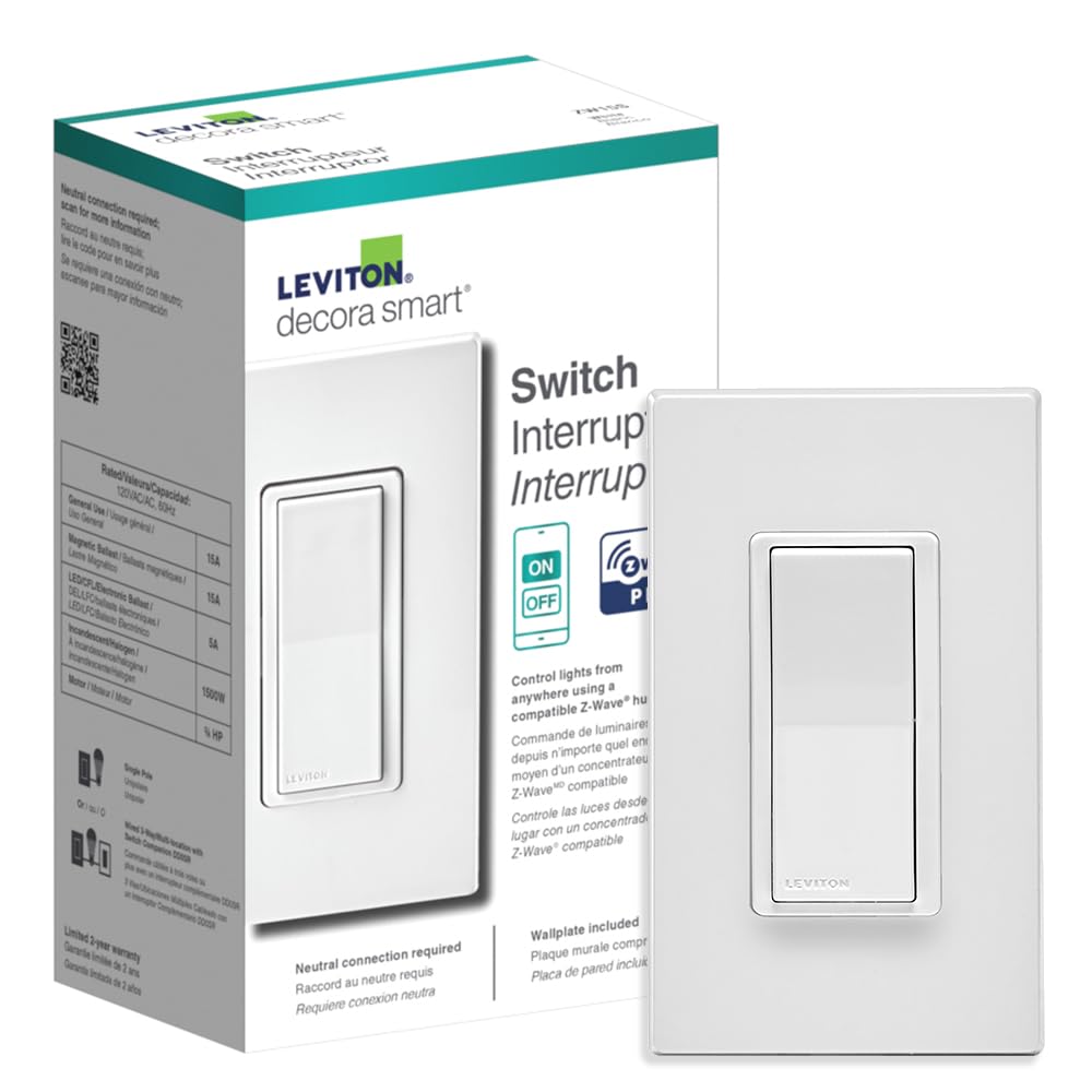 Leviton Decora Smart Switch Z-Wave 800 Series front view for reliable in-wall lighting control.
