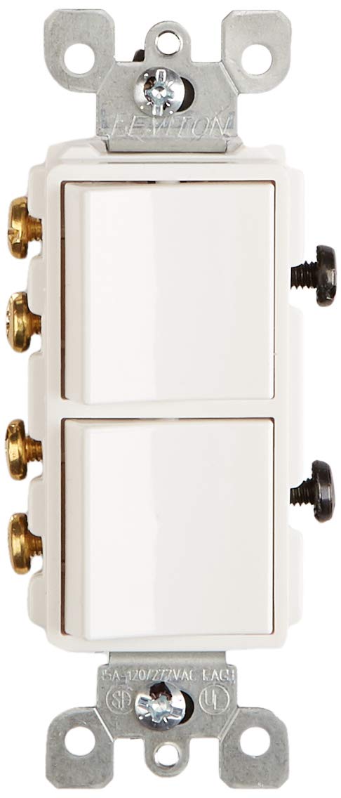 Close-up of the Leviton Decora 5643-W rocker actuator highlights smooth operation