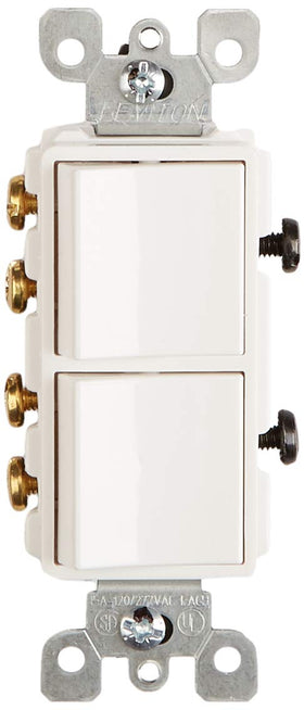 Close-up of the Leviton Decora 5643-W rocker actuator highlights smooth operation