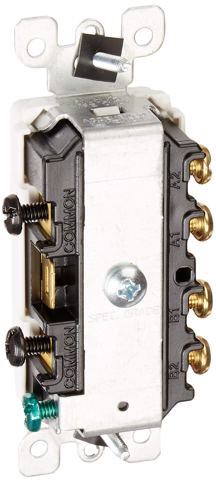 Side-wired terminal on Leviton Decora 5643-W for straightforward wiring