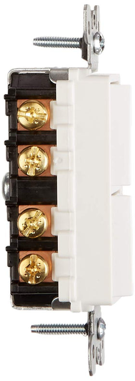 Thermoplastic enclosure of Leviton Decora 5643-W emphasizes impact resistance