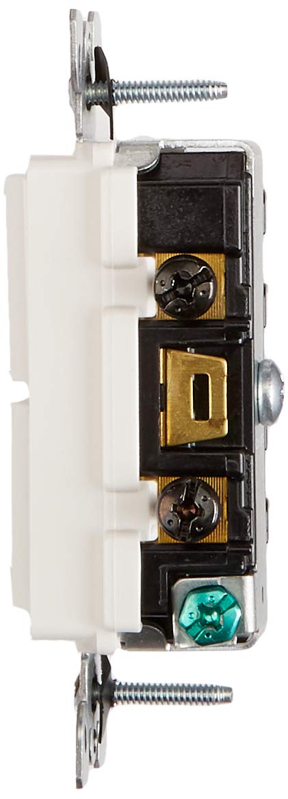 Wall plate mounting view of Leviton Decora 5643-W demonstrating space-saving design