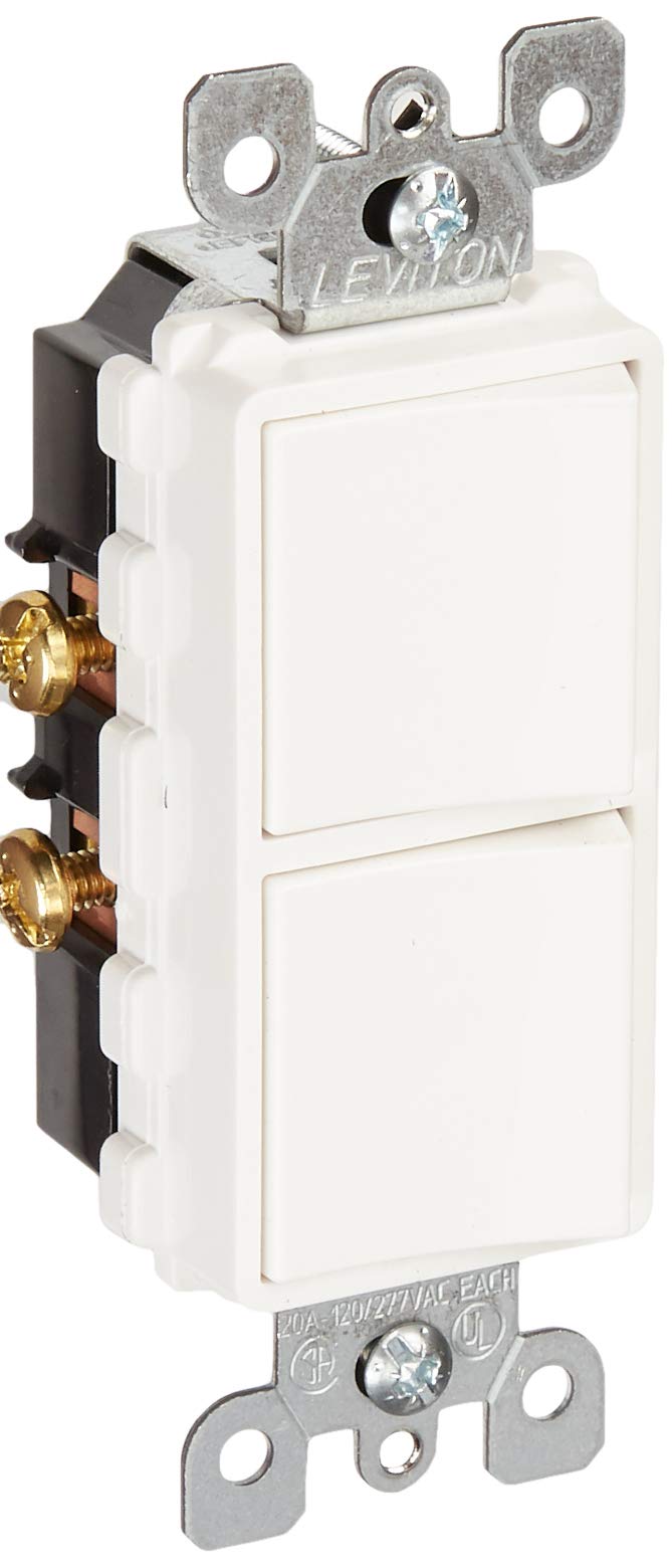 Leviton Decora combination switch front view in white for space-saving installs.