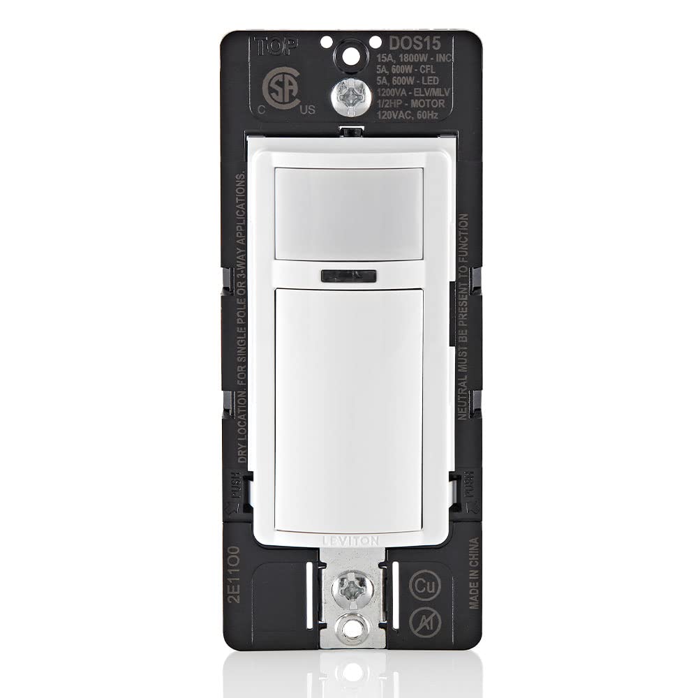 Leviton Decora occupancy sensor wall switch front view for automatic lighting