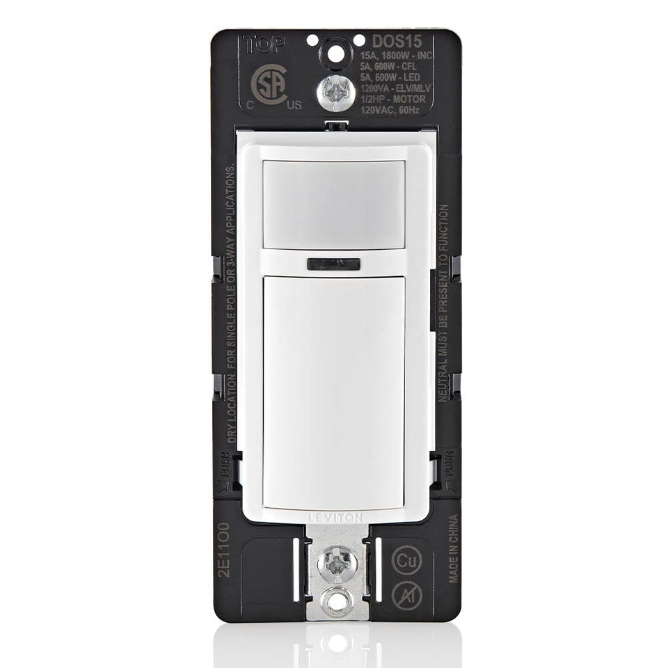 Leviton Decora occupancy sensor wall switch front view for automatic lighting