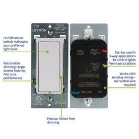 Leviton Decora Slide Dimmer 3-way setup enables multi-location control in hallways