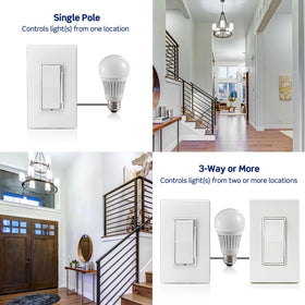 Compact ultra-slim Leviton Decora Slide Dimmer design fits tight electrical boxes