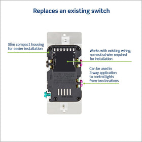 Leviton DSL06-1LZ dimmer in-wall installation shows slim profile and easy wiring