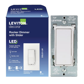 Leviton Decora Slide Dimmer front view showing sleek, low-profile design for modern rooms