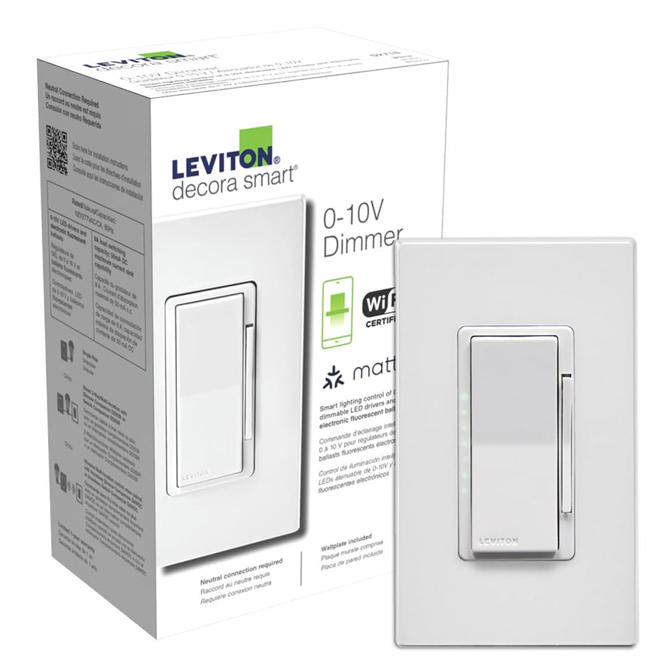 Leviton Decora Smart Dimmer with faceplate for effortless smart home integration.
