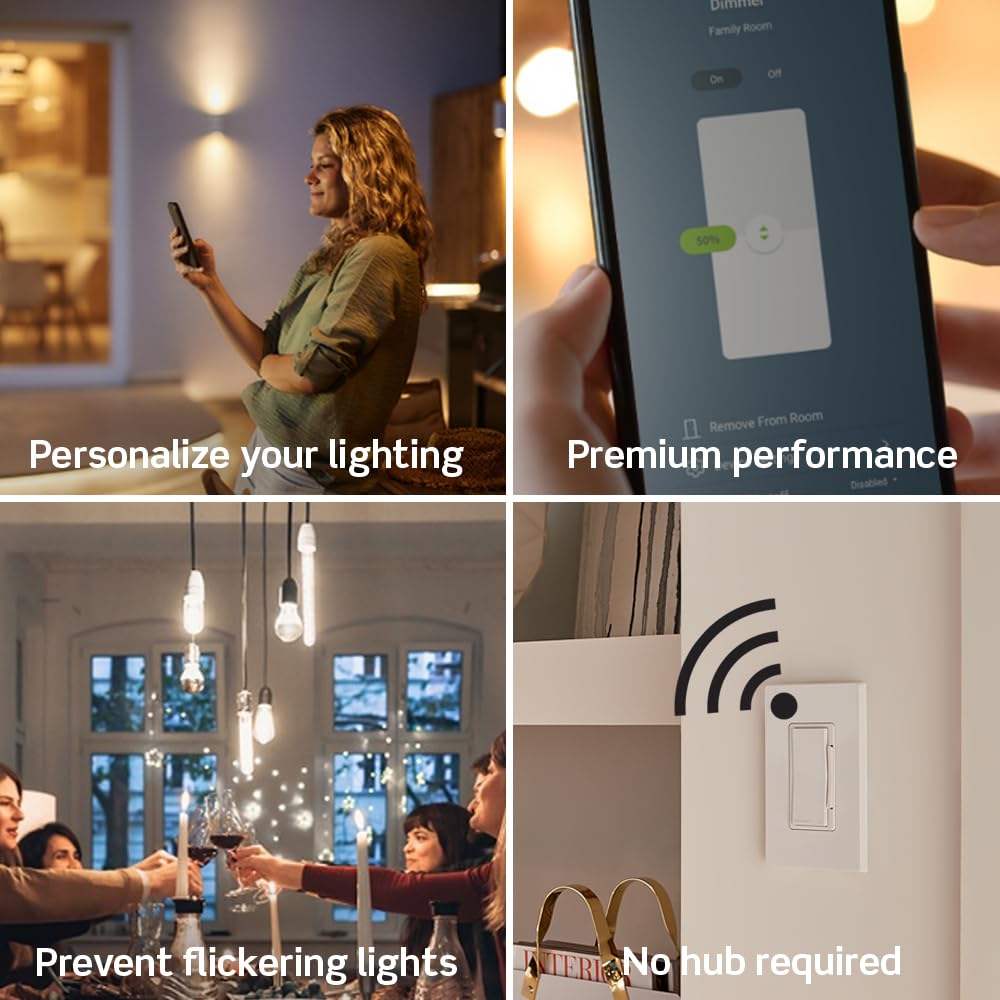 Voice control with Google, Alexa, and Siri for hands‑free dimming with Leviton.