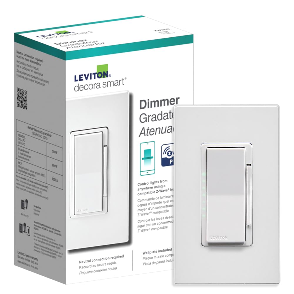 Leviton Decora Smart Dimmer front view for seamless in-wall lighting control