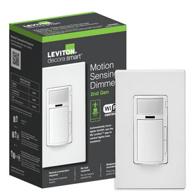 Leviton Decora Smart motion dimmer in-wall unit enabling touch-free control.
