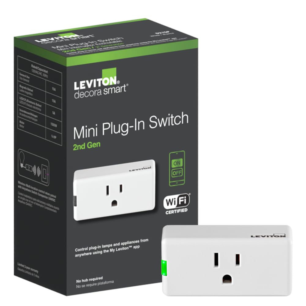 Leviton Decora Smart Plug 2nd Gen closeup for compact plug-in control.