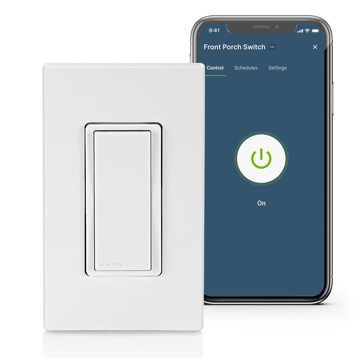 Leviton Decora Smart Switch D315S-1RW wall plate with locator light for easy night visibility.