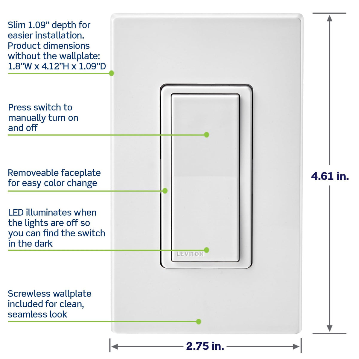 Leviton Decora Smart Switch D315S-1RW shown during quick Wi‑Fi setup on a mobile device.
