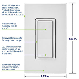 Leviton Decora Smart Switch D315S-1RW shown during quick Wi‑Fi setup on a mobile device.