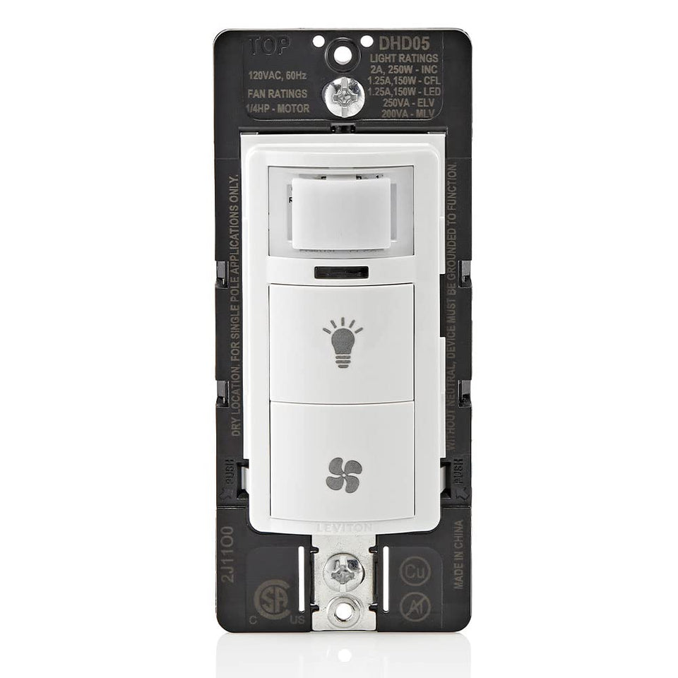 Leviton DHD05-1LW humidity sensor and fan control enables automatic moisture management