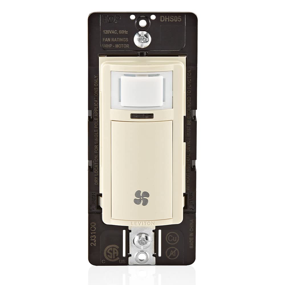 Leviton DHS05-1LT humidity sensor switch automatically controls bathroom exhaust.