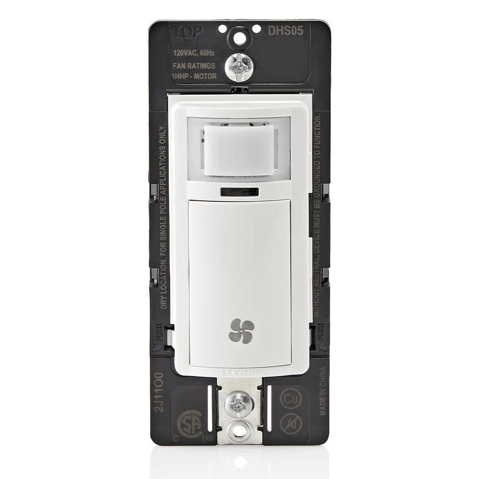 Leviton DHS05-1LW humidity-sensor switch for bathroom exhaust automates ventilation