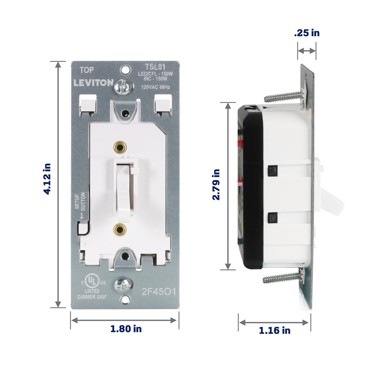 Leviton dimmer fade rate adjustable for smooth transitions.