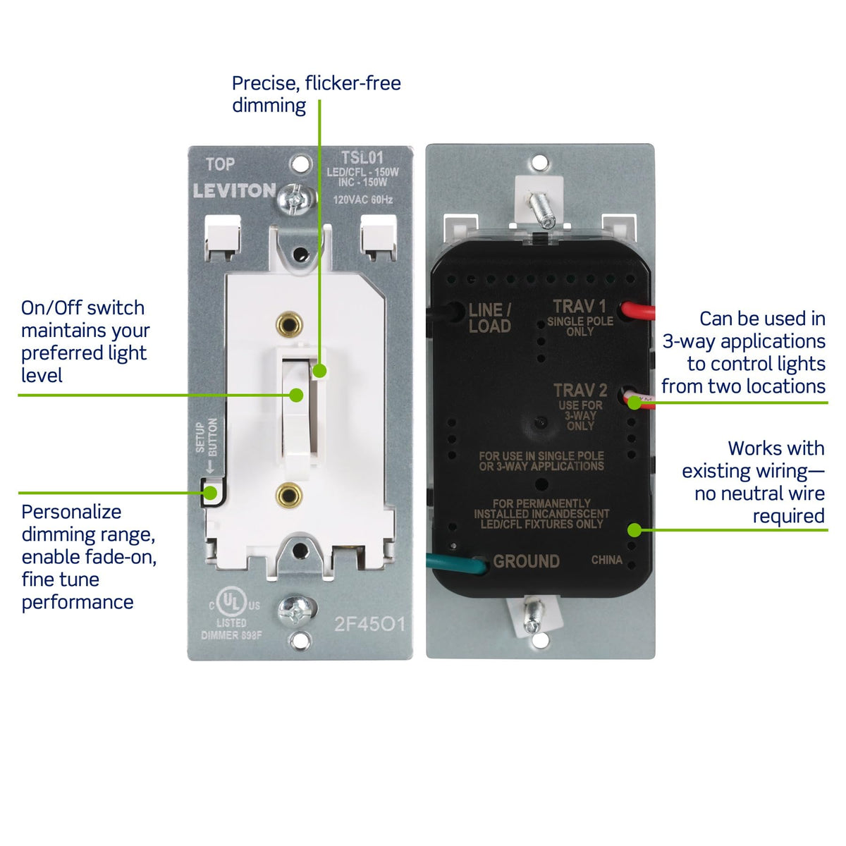 Leviton dimmer min-max brightness with adjustable range.