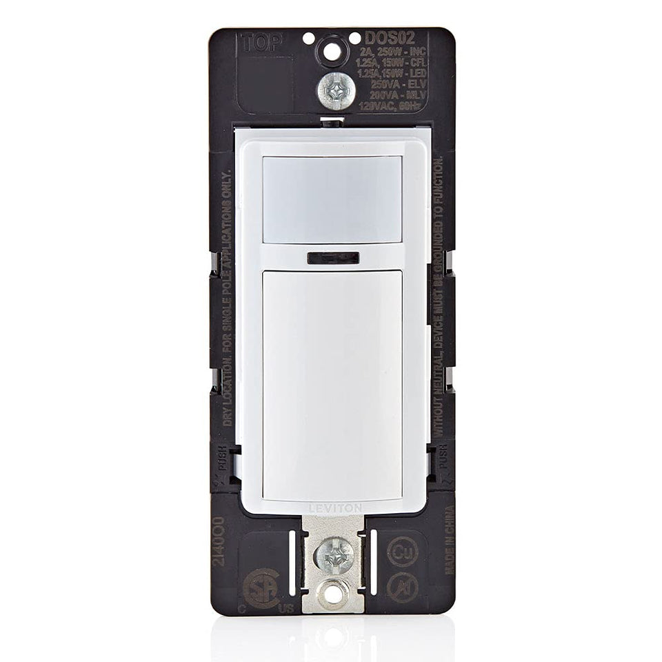Leviton DOS02-LW front view in white for easy wall integration.