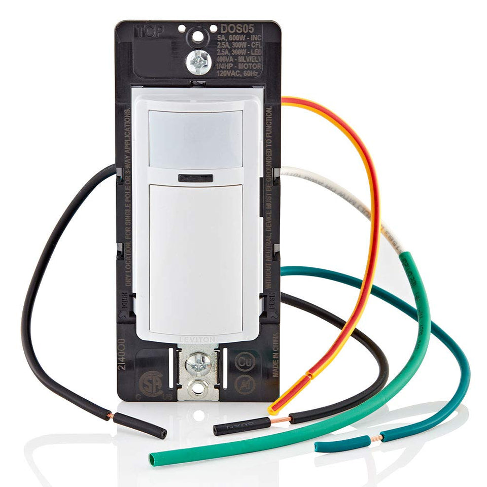 Leviton DOS05-1LZ occupancy sensor switch front view showing motion sensing