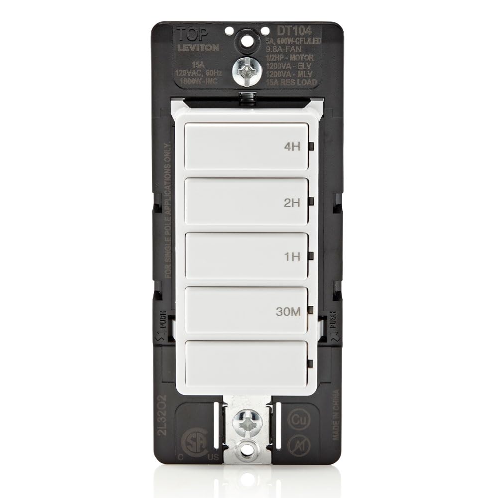 Leviton DT104-1LW front view; slim, space-saving profile for walls.