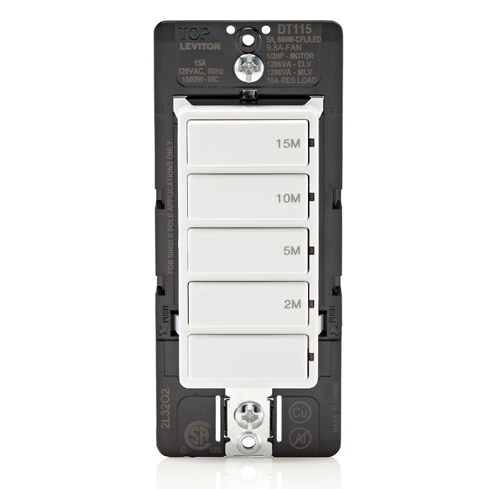 Leviton DT115-1LW front view in white for seamless wall integration and quick control.