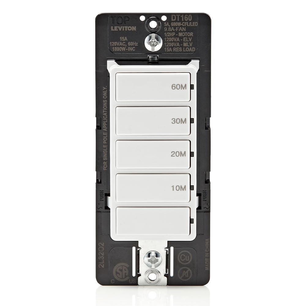 Leviton DT160-1LW front view showing compact design for easy wall installation.